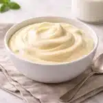 Bavarian cream filling in a bowl, smooth and creamy texture