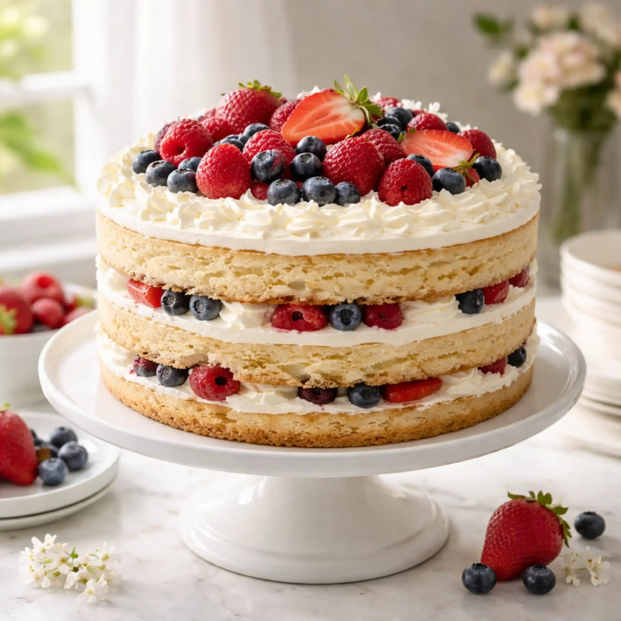 chantilly cake with fresh berries