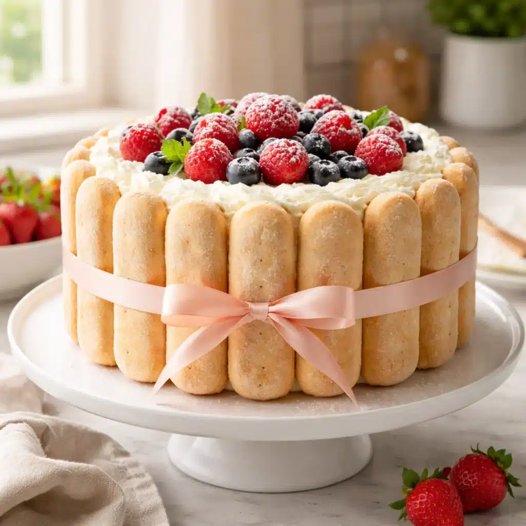 Charlotte Cake with ladyfingers and creamy filling