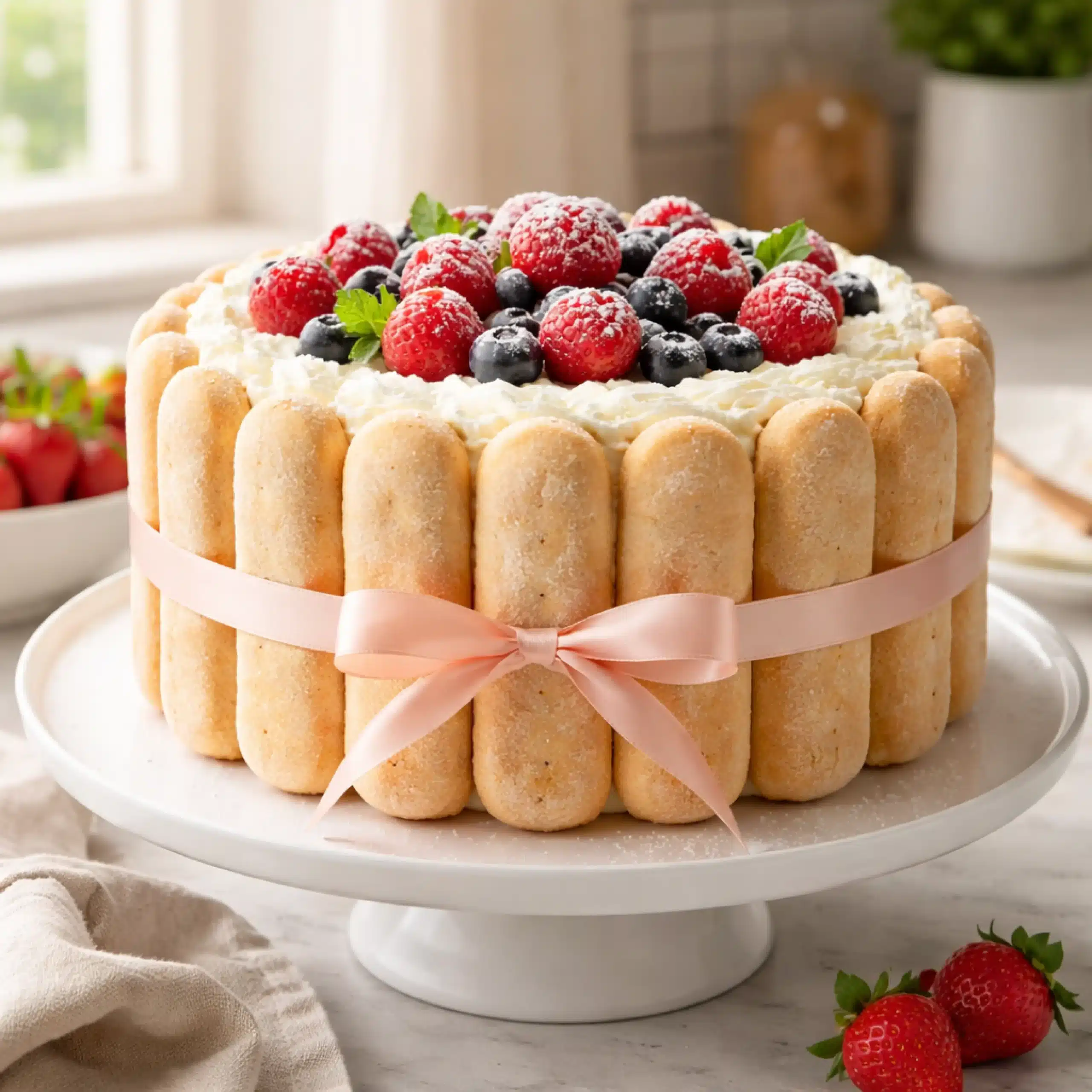 charlotte-cake-featured Charlotte Cake with ladyfingers and creamy filling