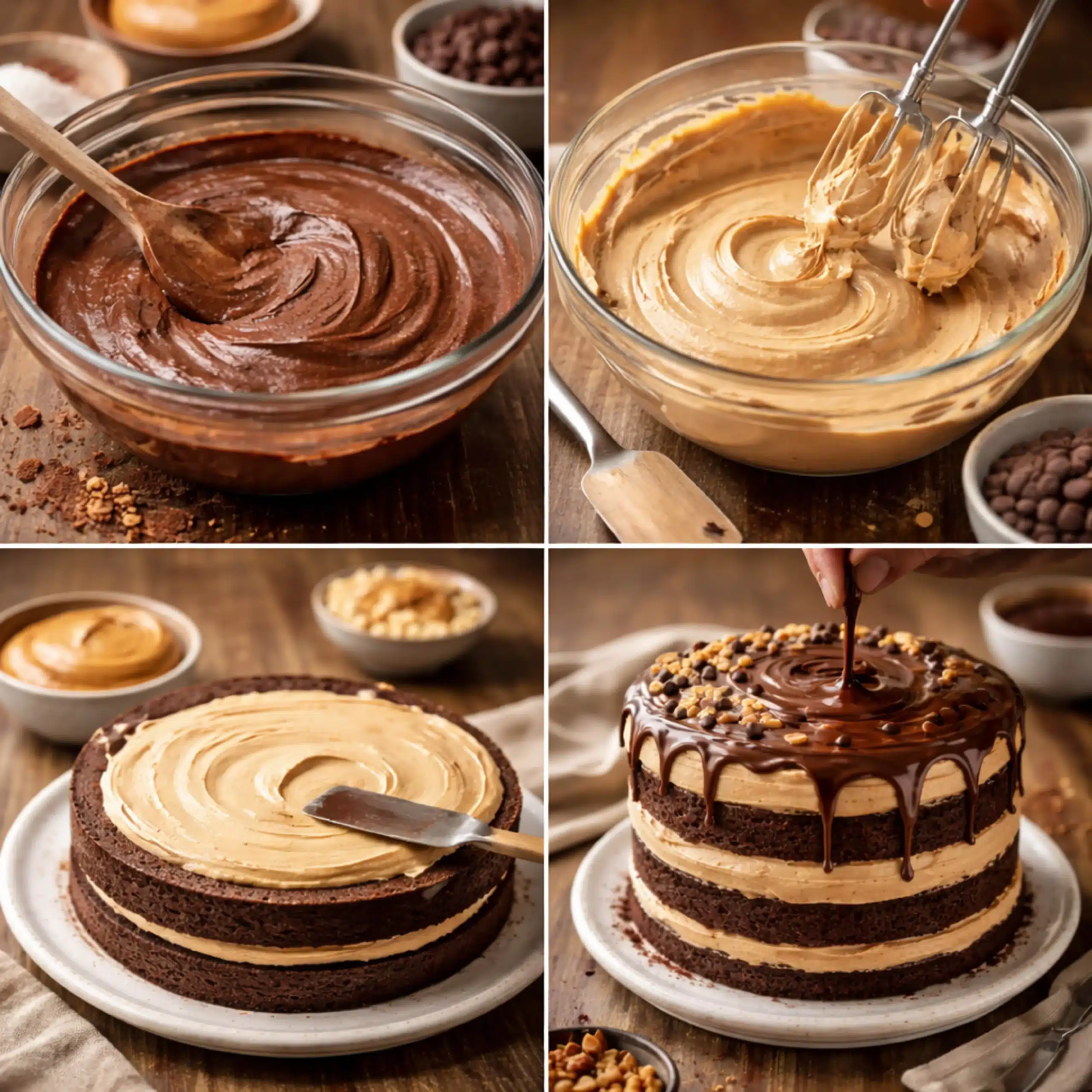 chocolate-peanut-butter-cake-steps how to make chocolate peanut butter cake