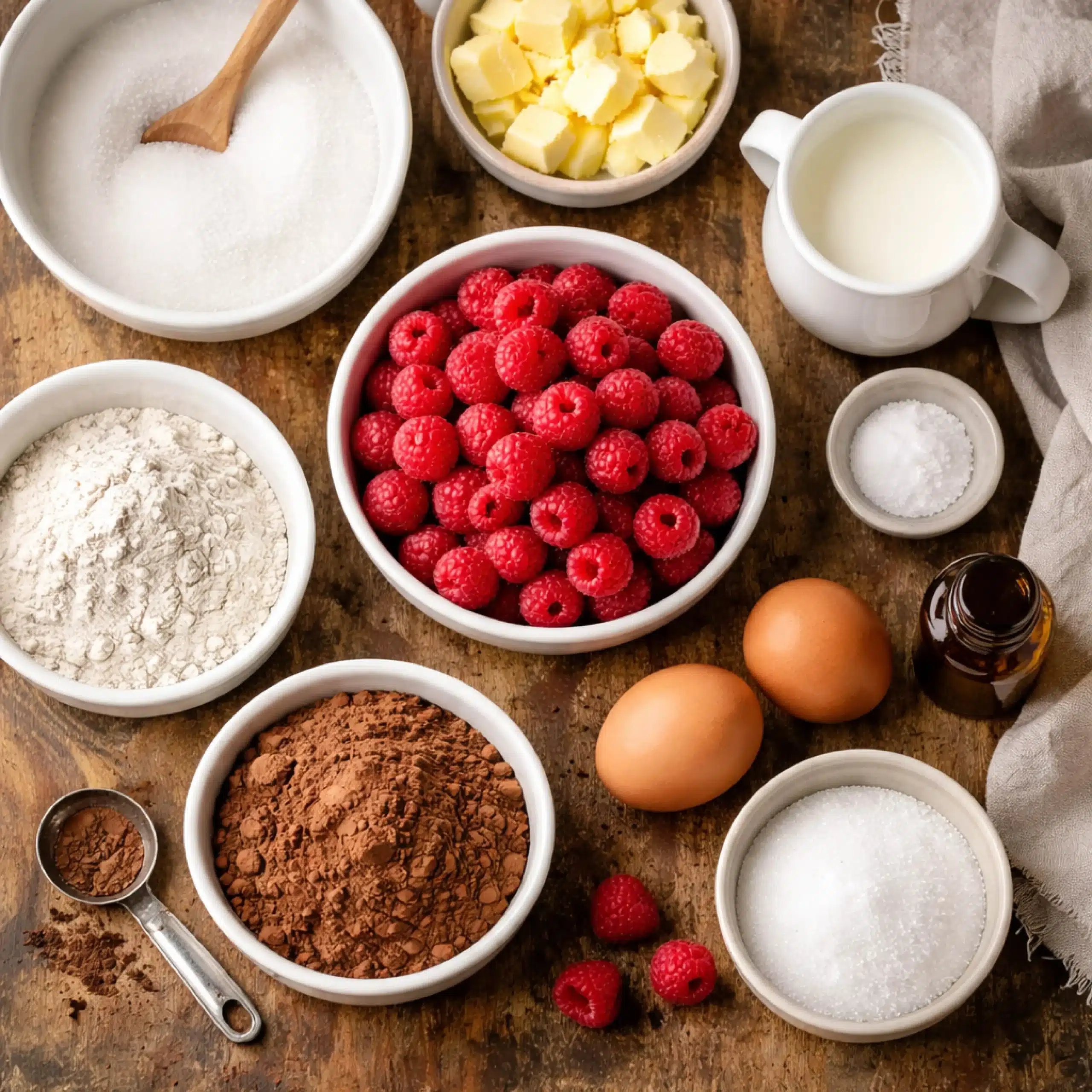 ingredients for chocolate raspberry cake