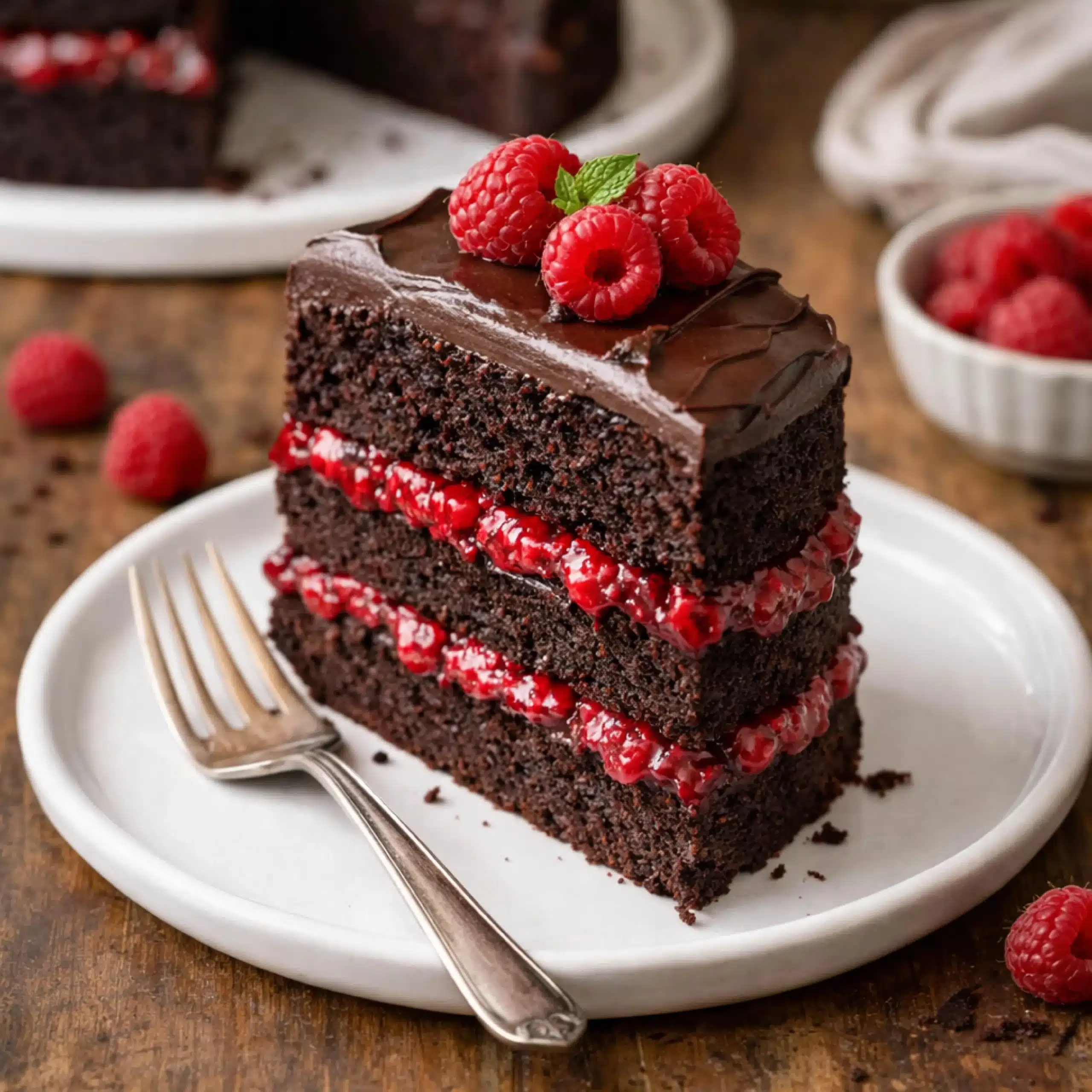 chocolate raspberry cake slice