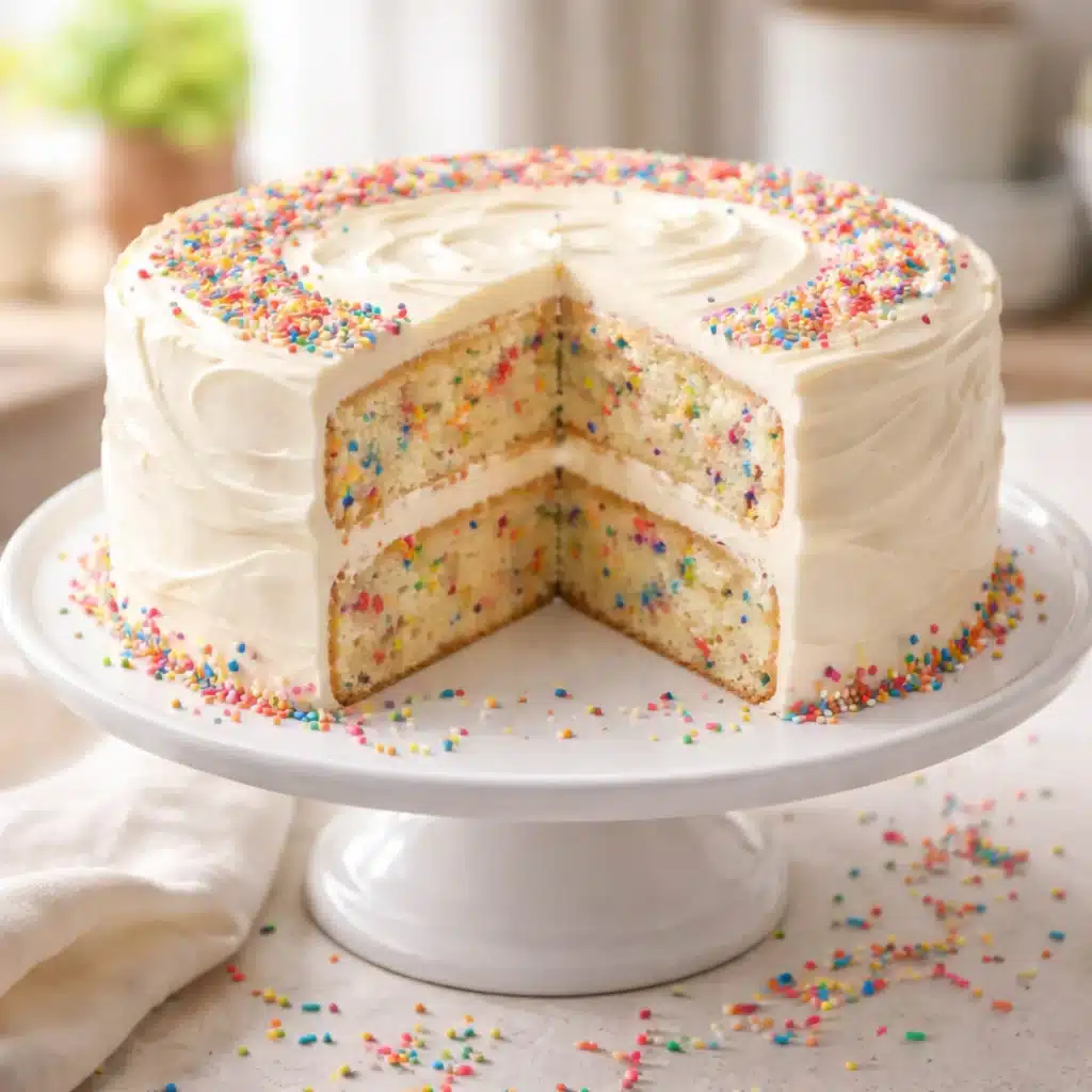 confetti cake with vanilla frosting