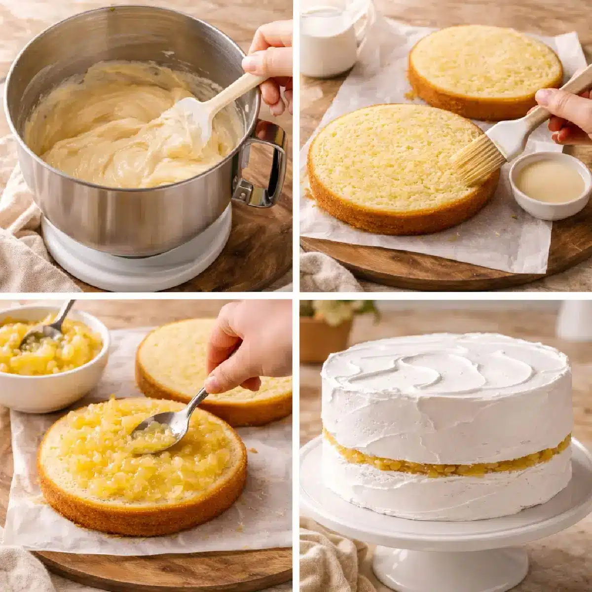 cake layering and milk soak process