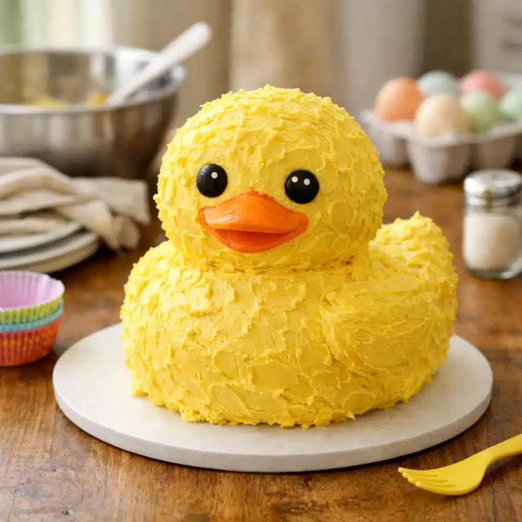 Duck Cake on kitchen table