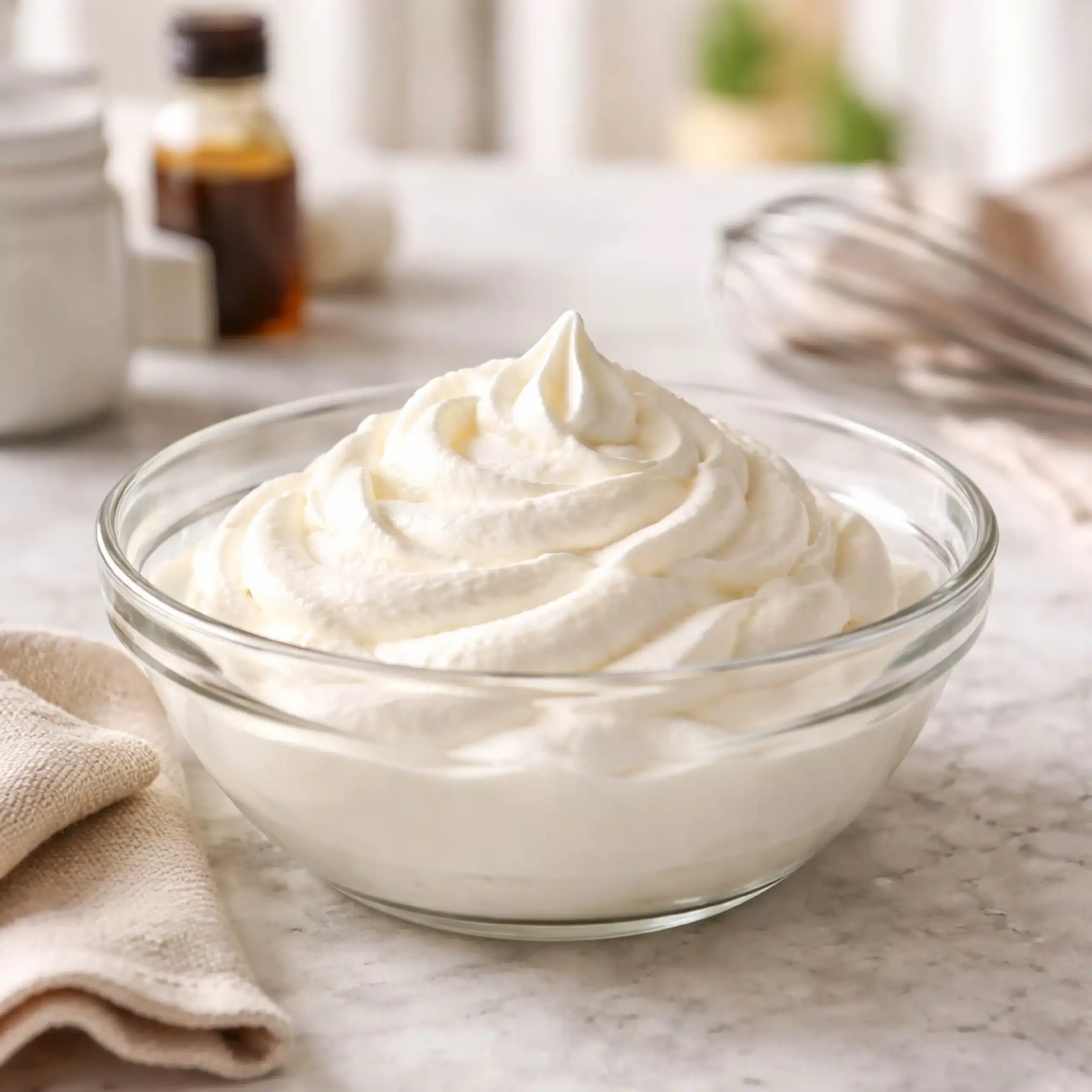 keto-whipped-cream-featured keto whipped cream in a glass bowl