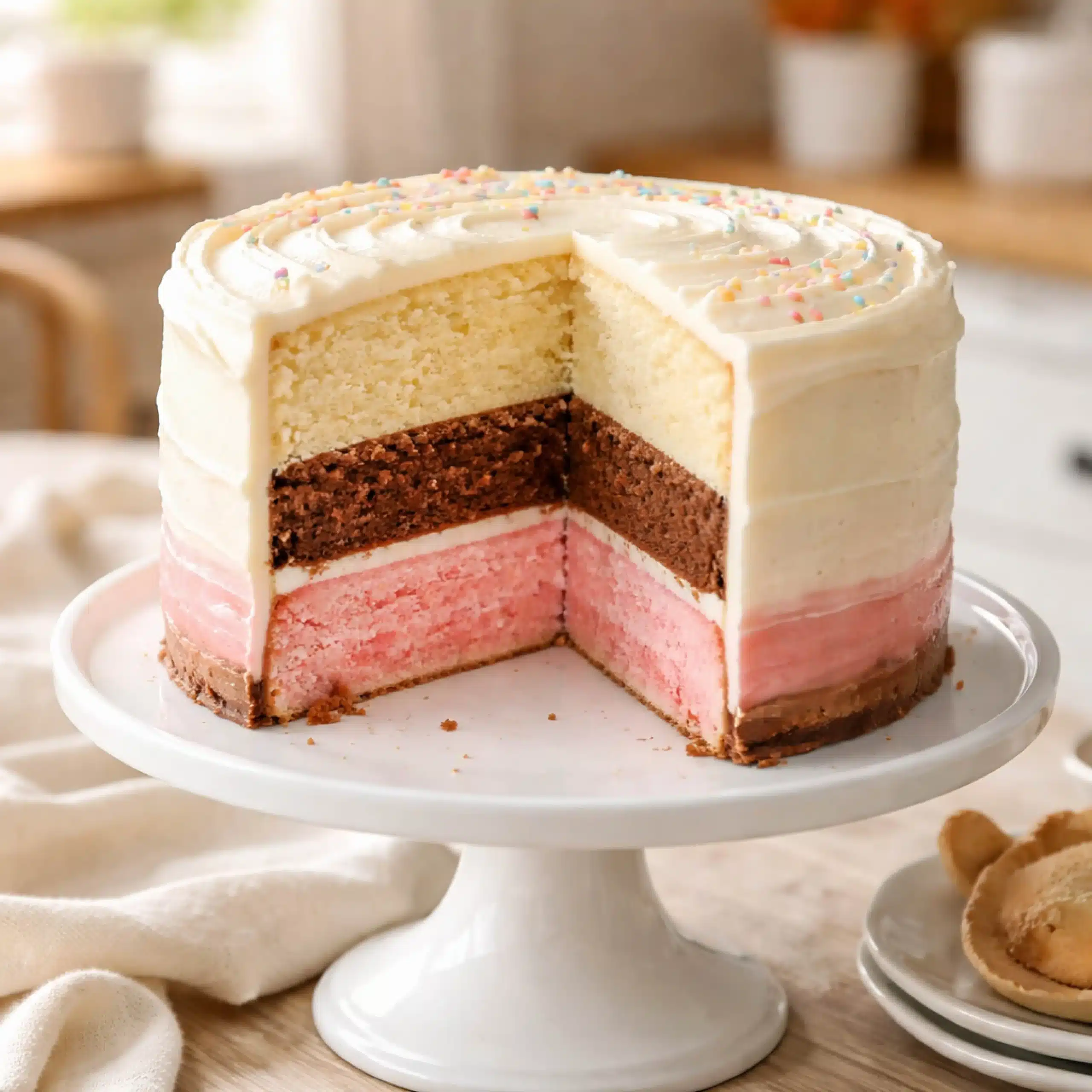 neapolitan-cake-featured Neapolitan cake with three classic layers