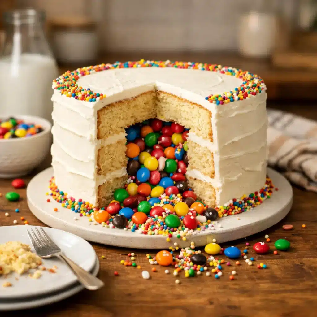piñata cake with candy surprise