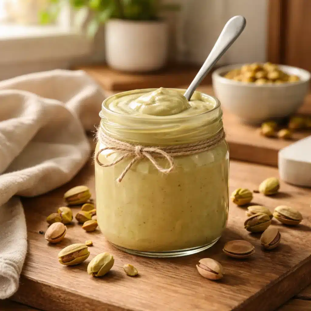 pistachio cream in a cozy home kitchen