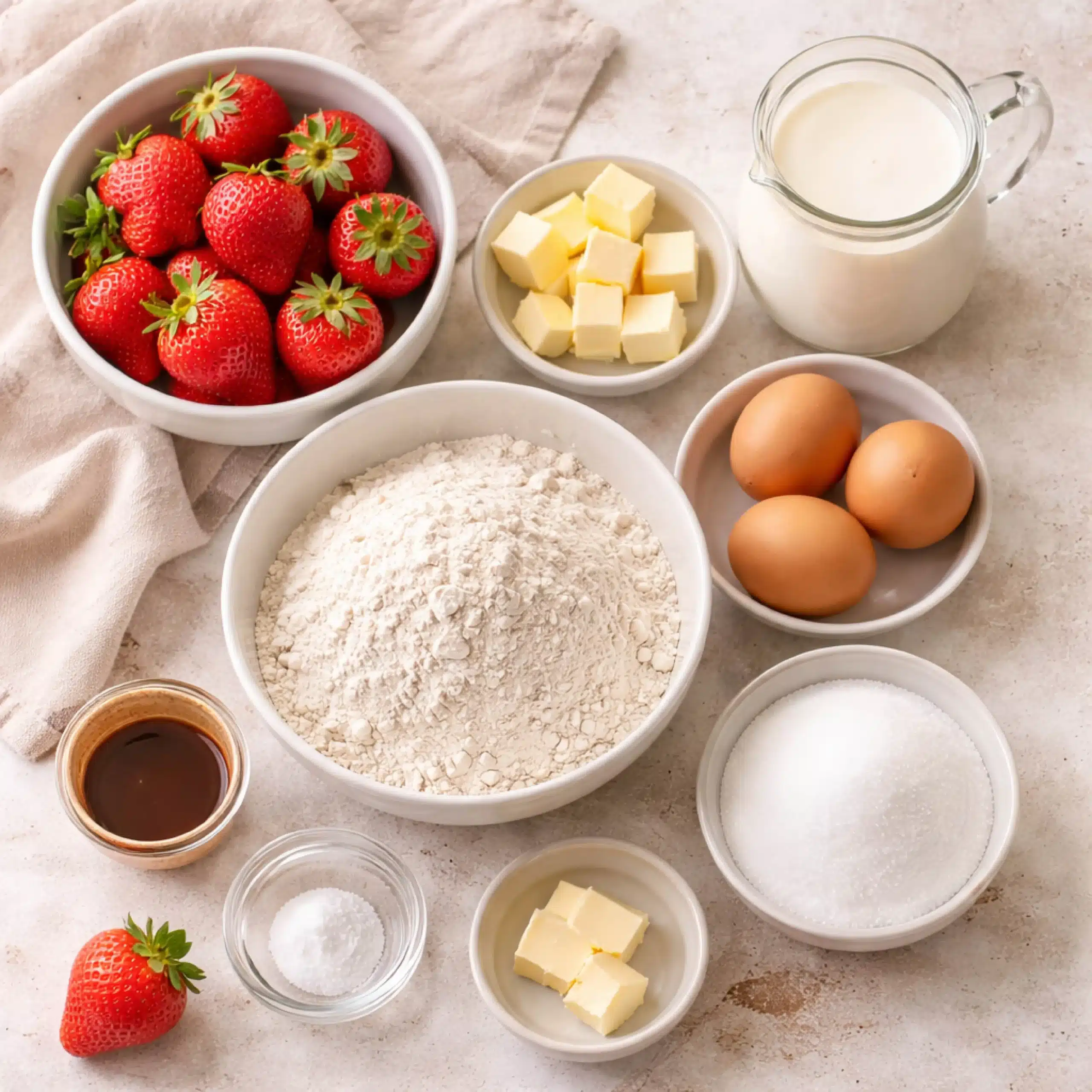 strawberry-cake-ingredients ingredients for strawberries and cream cake