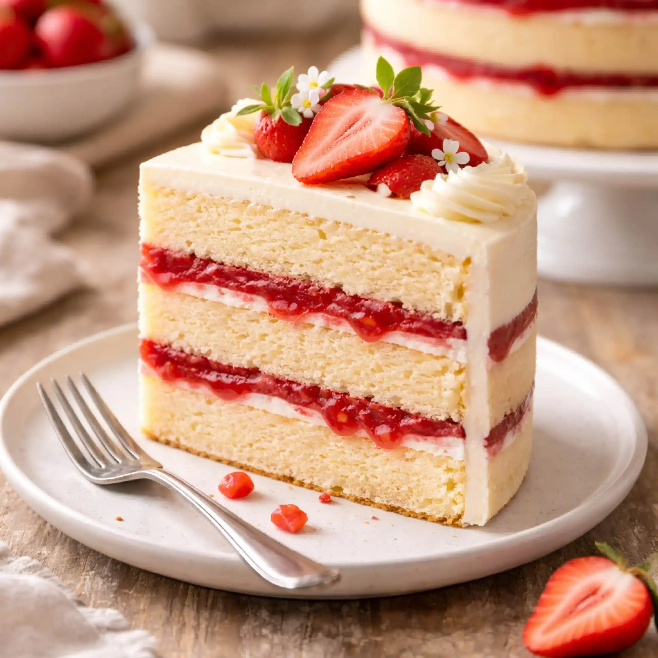 slice of strawberry vanilla cake