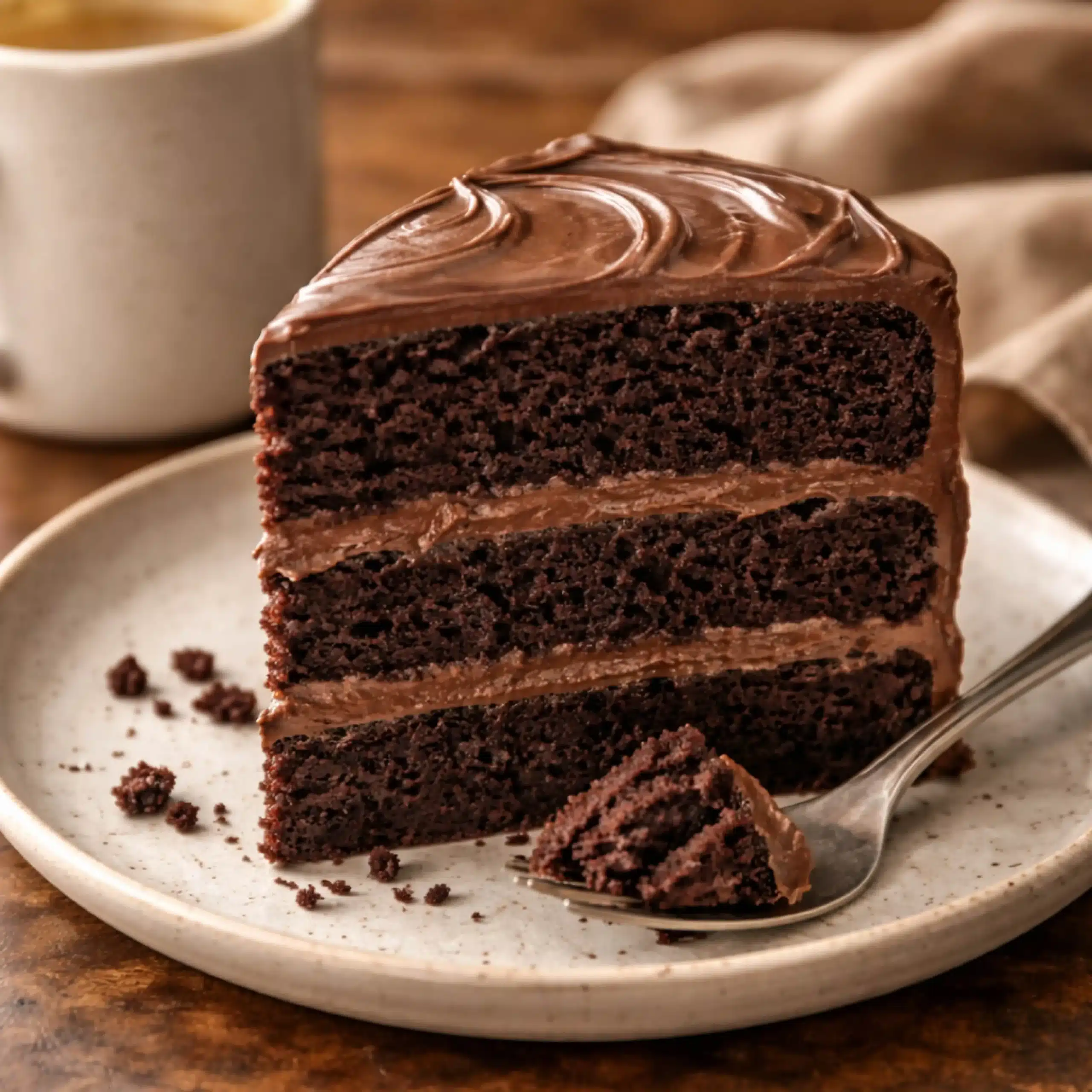 triple chocolate cake slice