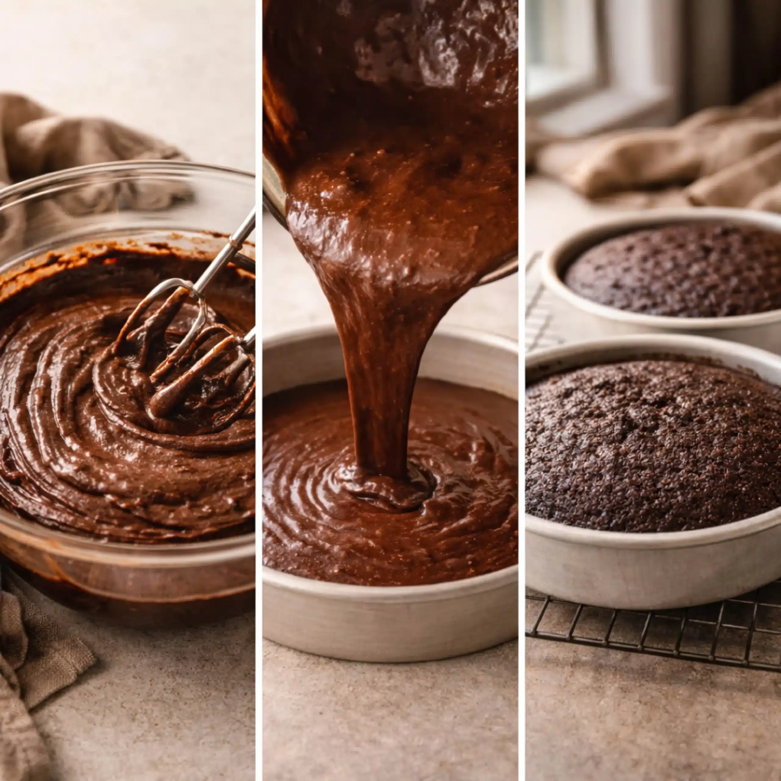 triple chocolate cake baking steps
