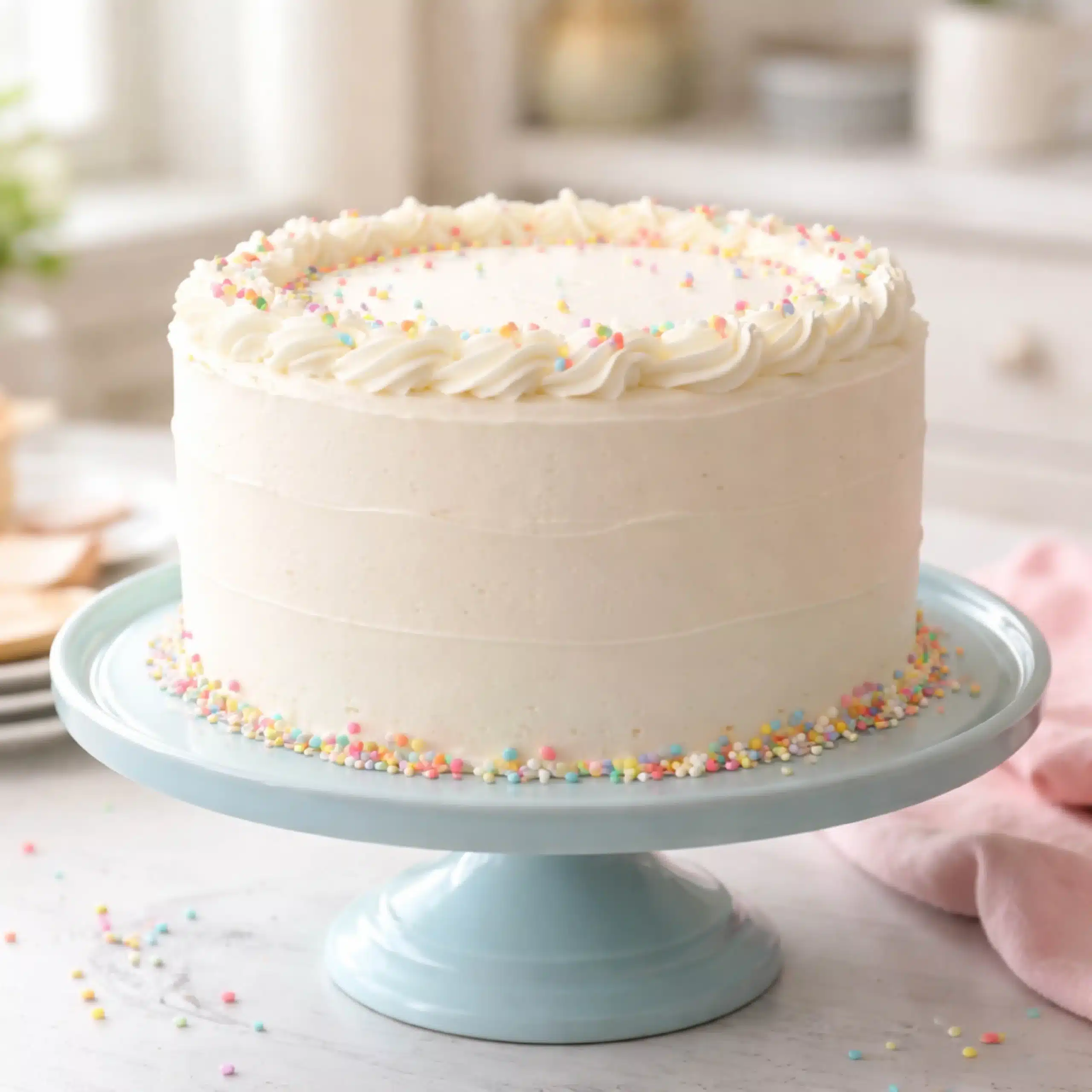 White Birthday Cake with buttercream frosting